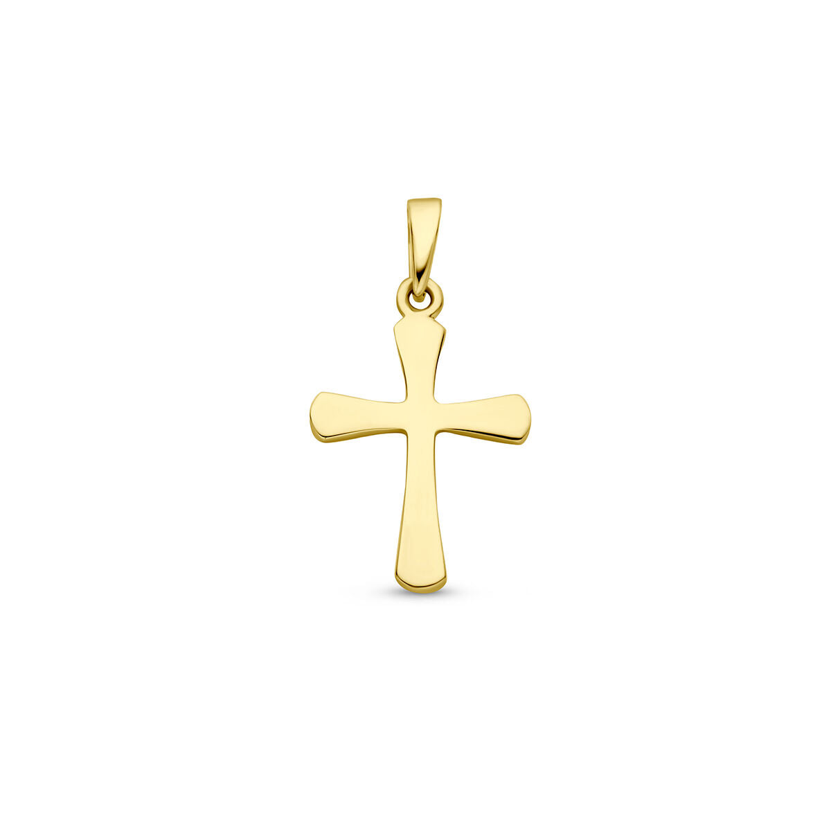 Colgante de cruz en oro amarillo de 14 quilates, con un diseño liso y moderno.