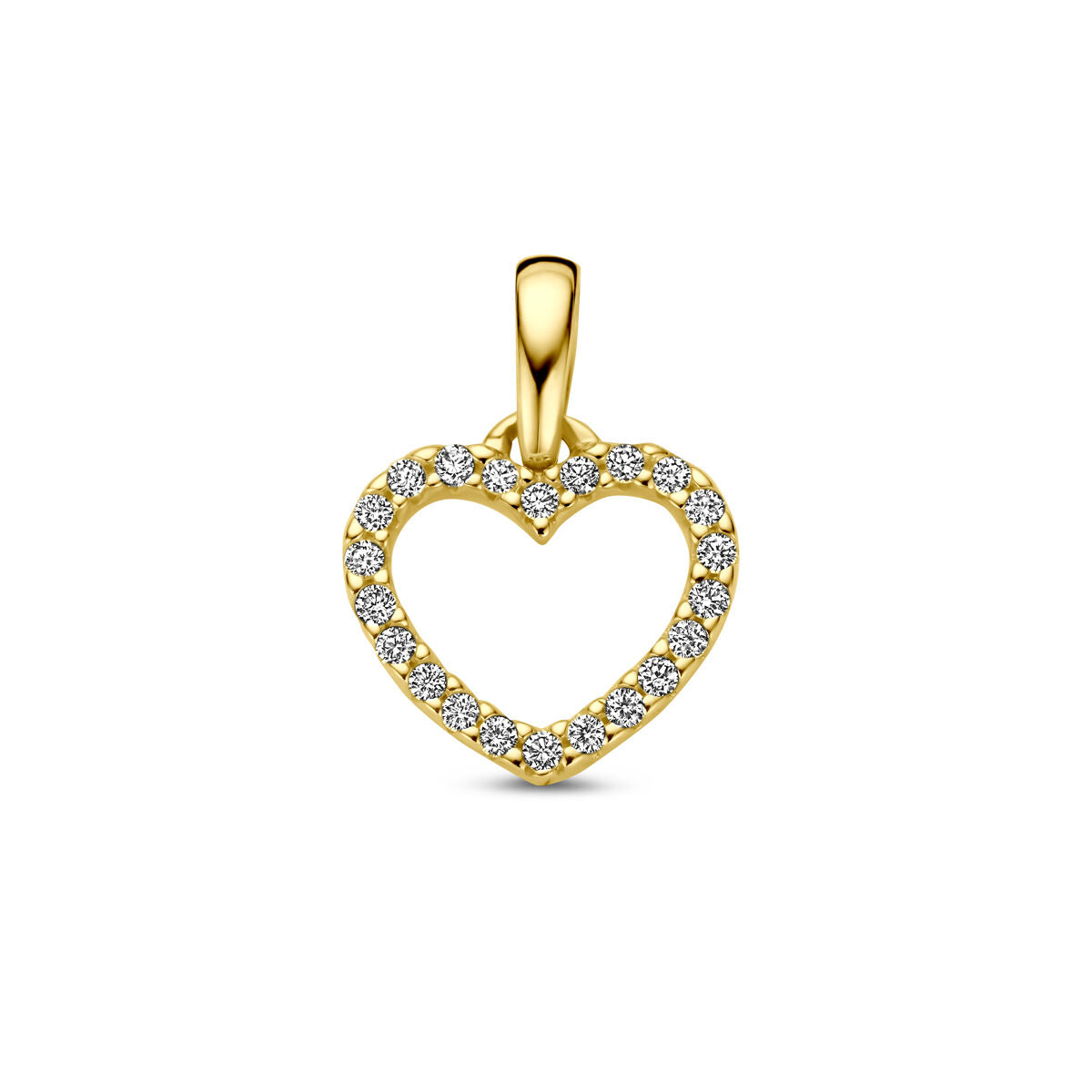 Colgante en forma de corazón de oro amarillo de 14K, decorado con diamantes brillantes.