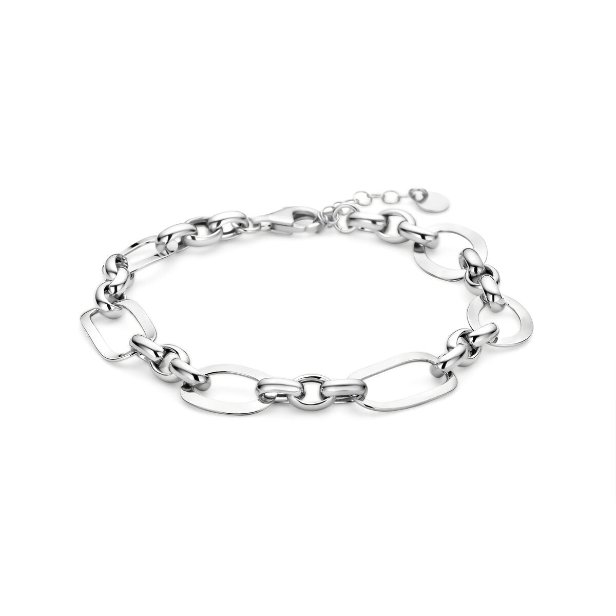 Pulsera de plata con acabado rodiado y eslabones ovalados intercalados.