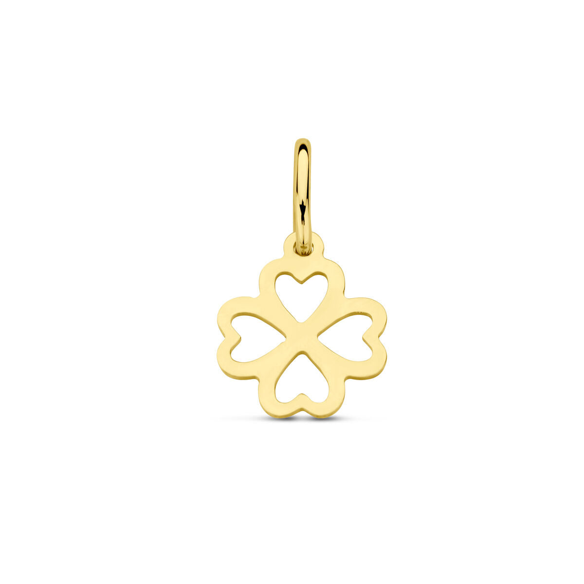 Colgante de trébol en oro amarillo de 14 quilates con forma de corazones.