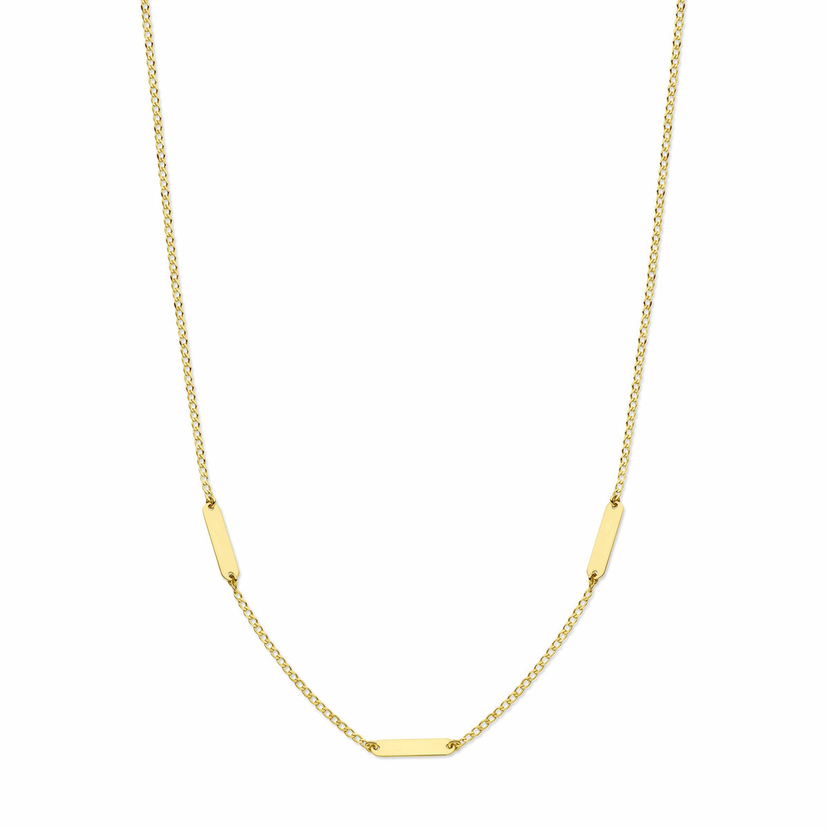 Collar de 14K en oro amarillo con eslabones rectangulares y cadena fina de 41 + 4 cm.