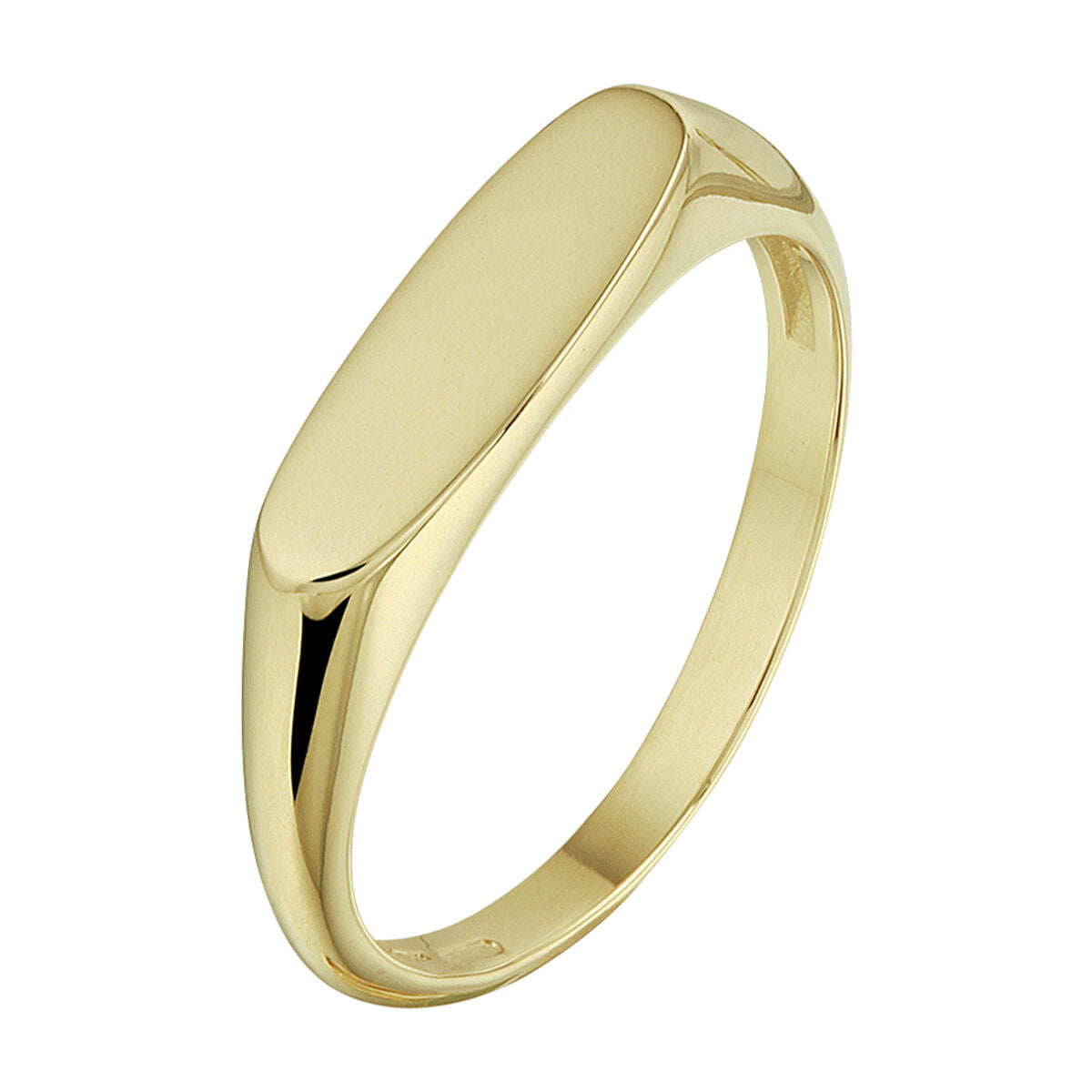 Anillo de grabado en oro amarillo de 14 quilates con diseño liso y acabado pulido.