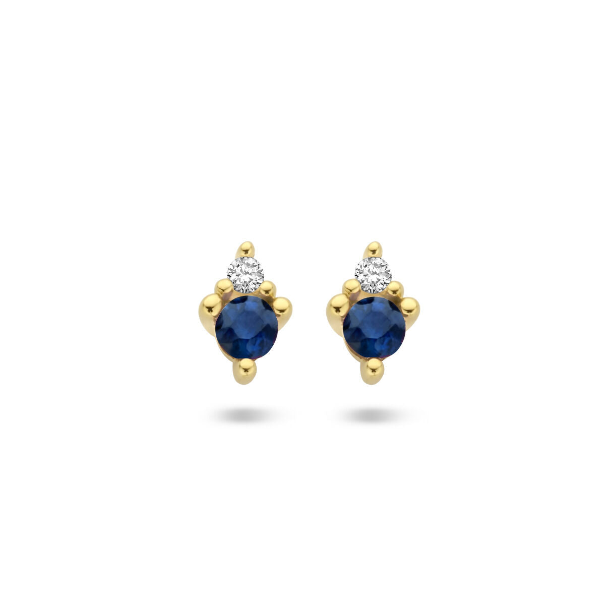 Pendientes de oro amarillo de 14K con zafiros y diamantes de 0.02 ct (2x 0.01 ct).