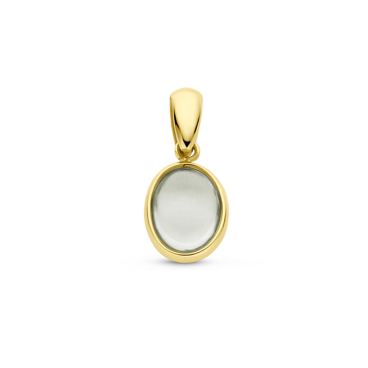 Colgante ovalado de amatista verde en oro amarillo de 14 quilates.