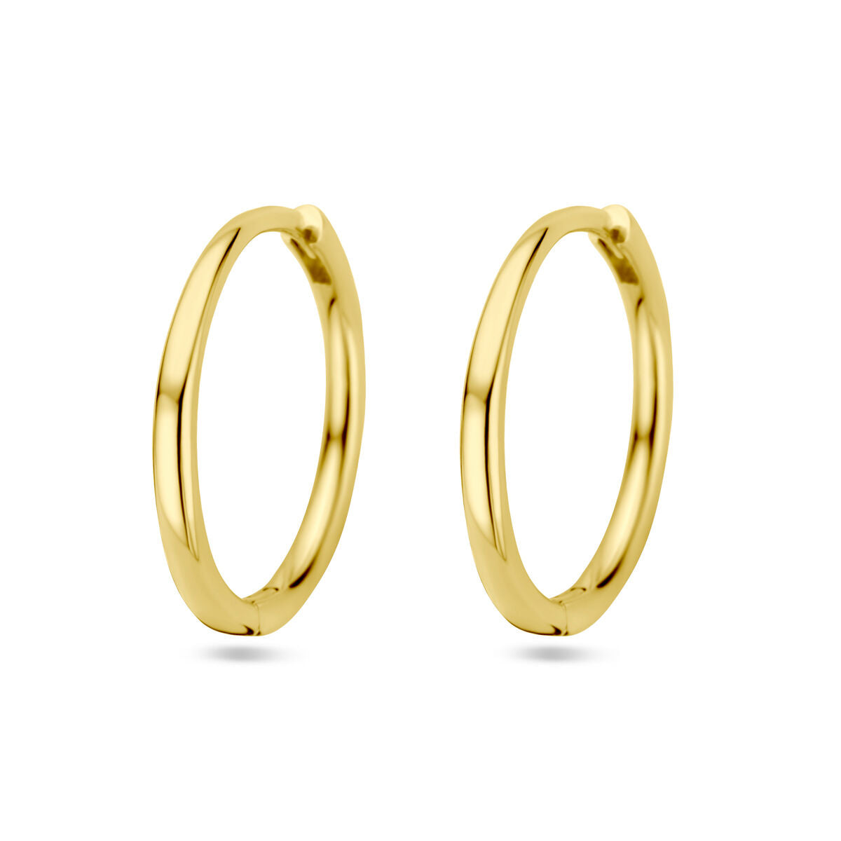 Pendientes de aro en oro amarillo de 14 quilates, con un acabado pulido y forma circular.