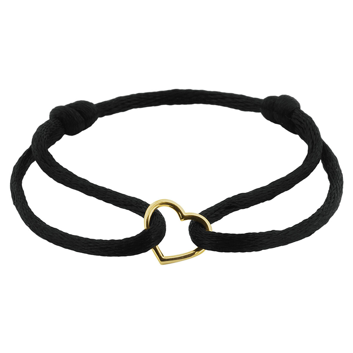 Pulsera de satén negra con corazón de oro de 14K y detalles en goma.