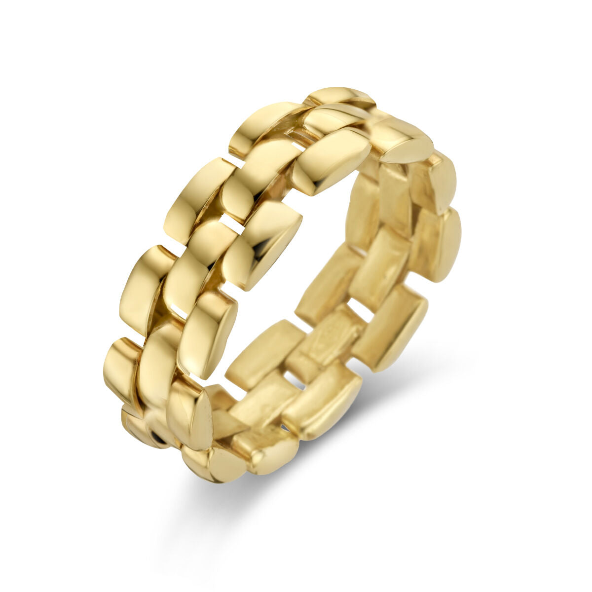 Anillo flexible de eslabones en oro amarillo de 14 quilates.