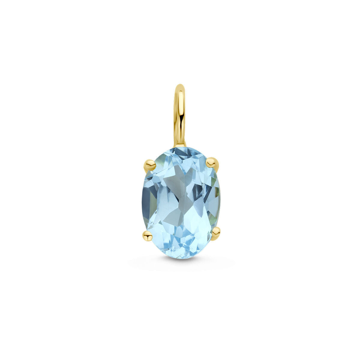 Colgante de topacio azul ovalado engastado en oro amarillo de 14 quilates.