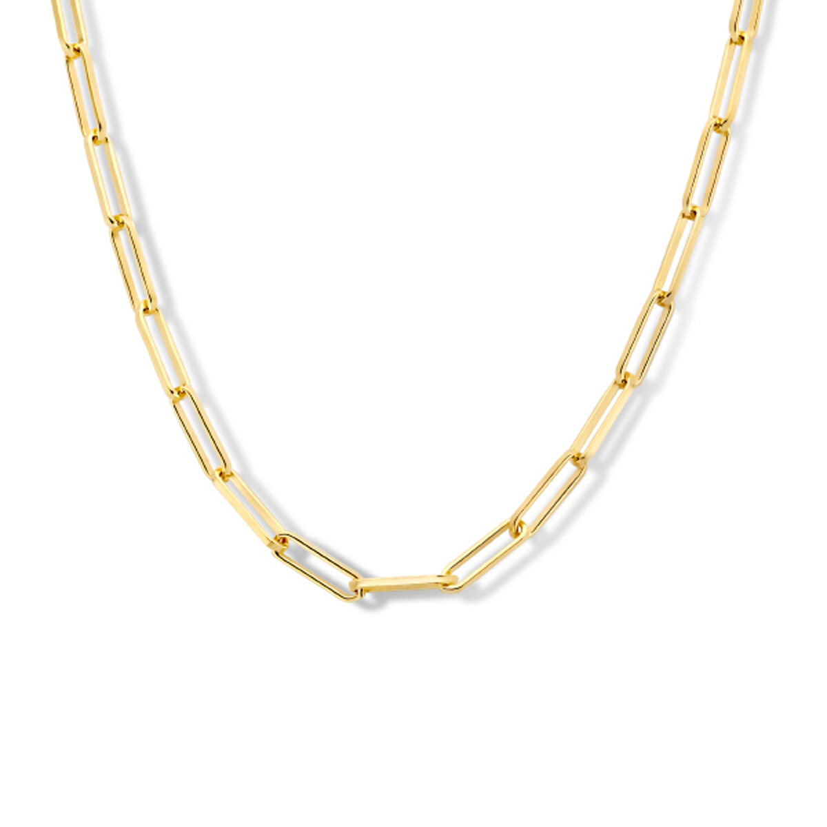 Cadena de papel de plata con tubos cuadrados, bañada en oro amarillo.