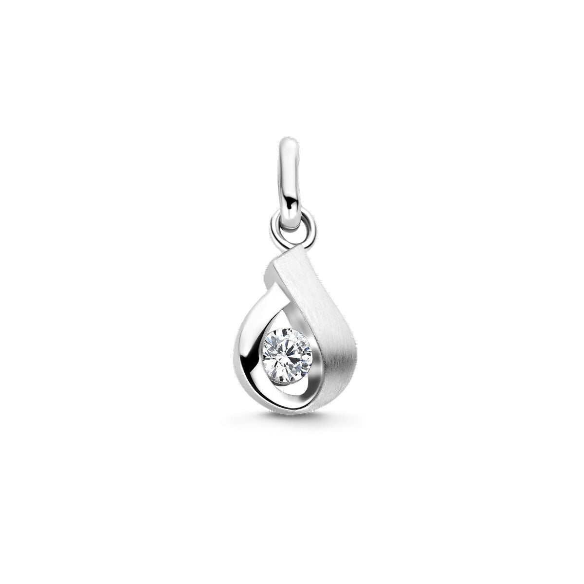 Colgante de plata rodiada con acabado pulido y mate, decorado con una zirconia brillante.