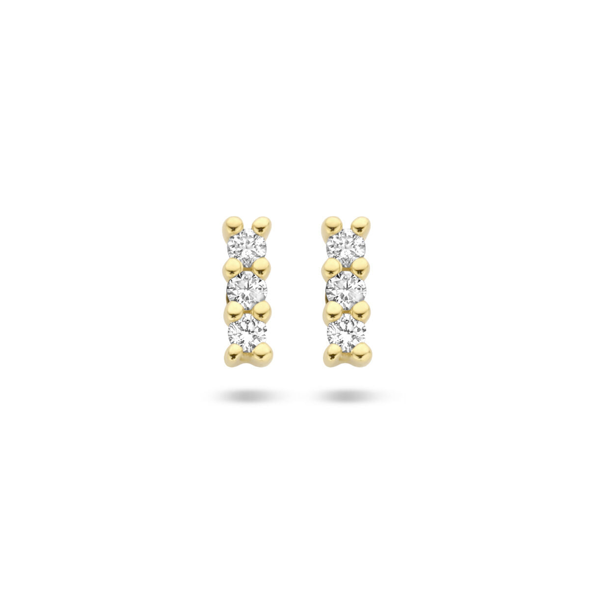 Pendientes de oro amarillo de 14K con diamantes de 0.05 ct (2x 0.025 ct) en diseño lineal.