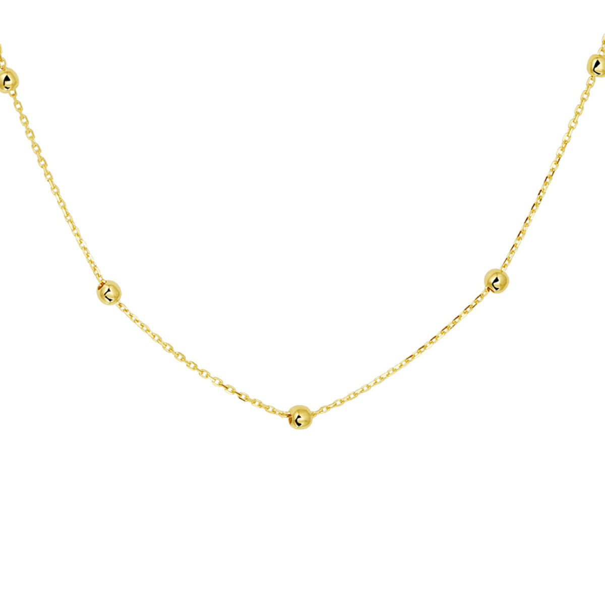 Collar de anclas con bolitas de 1,0 mm en oro amarillo de 14 quilates.