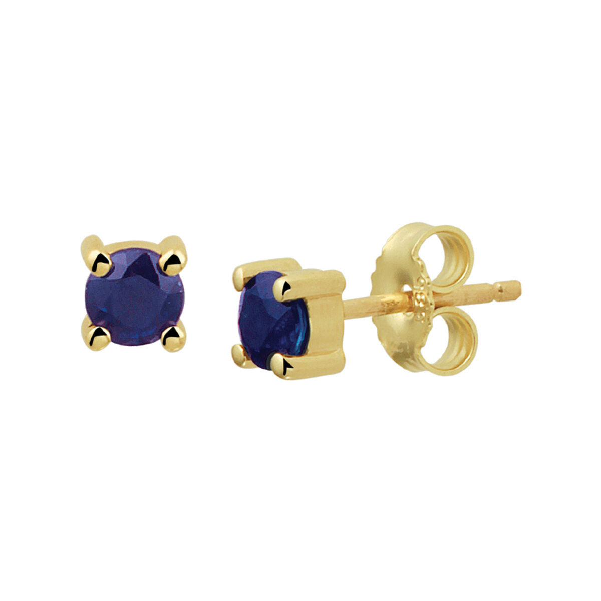 Pendientes de oro amarillo de 14K con piedras de zafiro redondas.