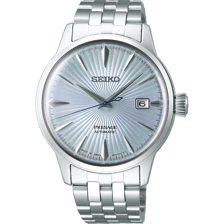 Het Seiko Presage Heren Horloge SRPE19J1 heeft een elegante sunburst wijzerplaat, datumweergave op 3 uur en een roestvrijstalen band. Het klassieke ontwerp heeft zilverkleurige wijzers en markeringen, die elegantie belichamen met elke tik van het automatische uurwerk.