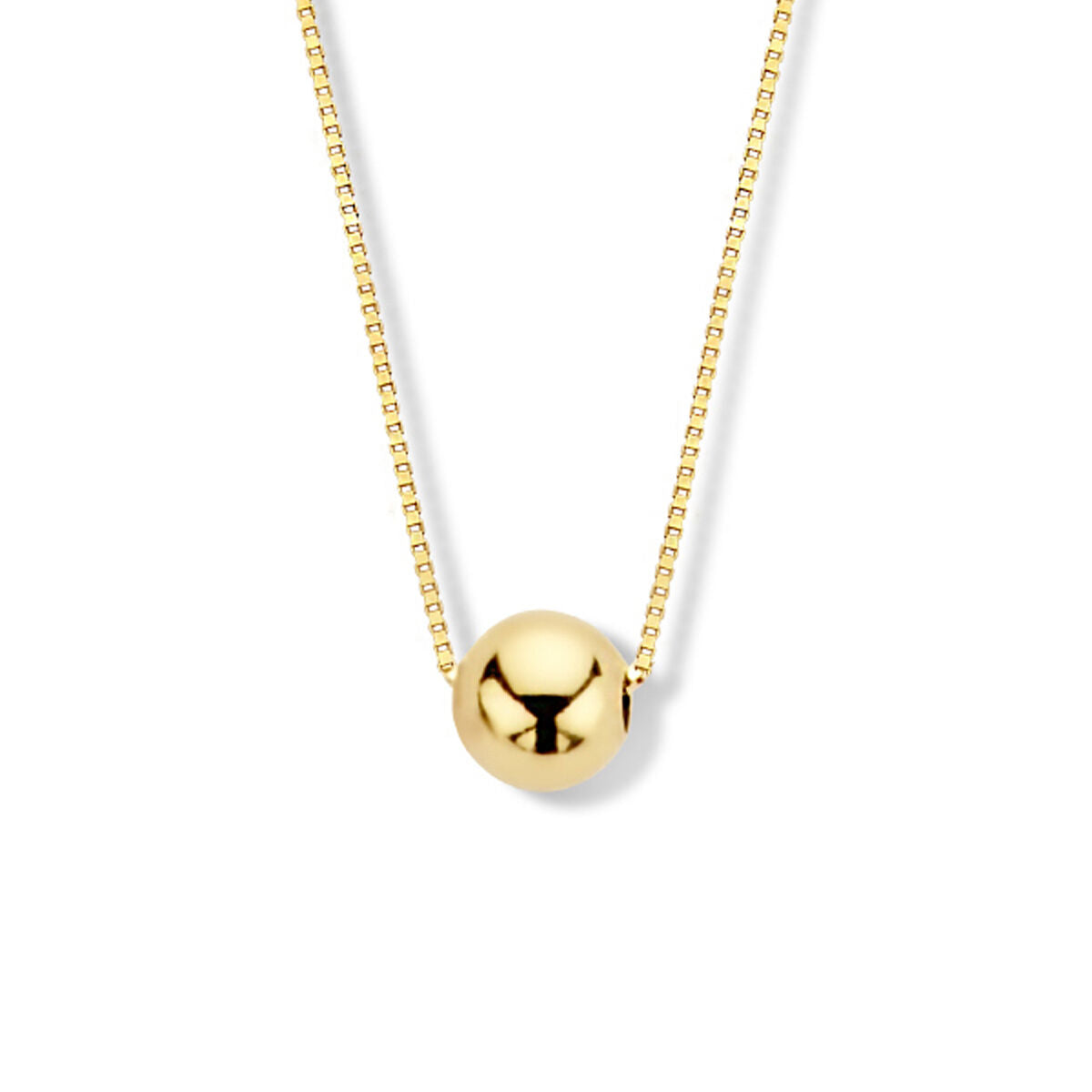 Collar de bol en oro amarillo de 14K, con cadena fina y detalle esférico.