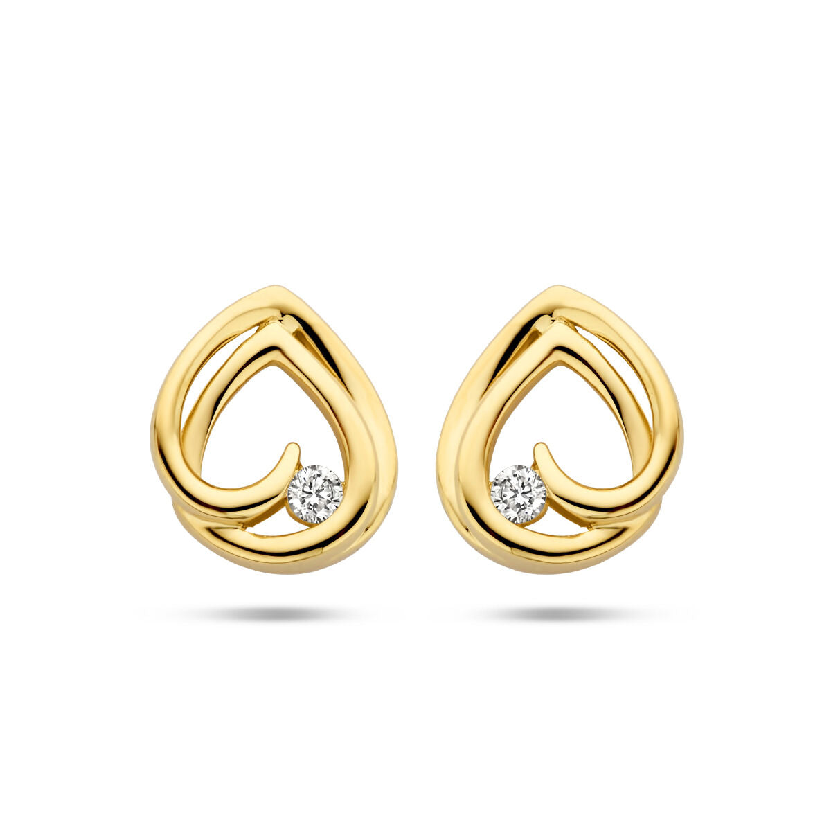 Pendientes de oro amarillo con forma de gota y diamantes de 0.05 ct.
