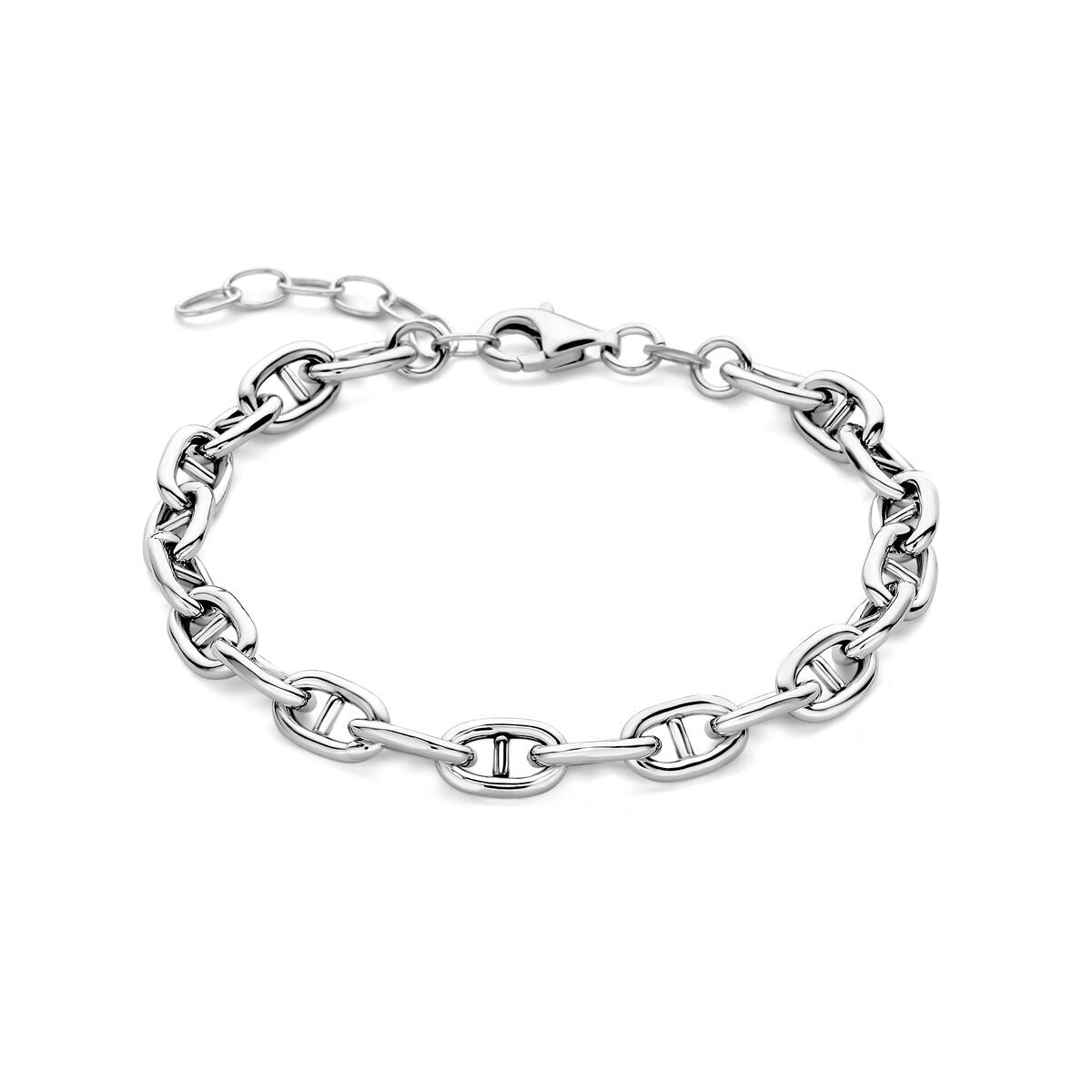 Pulsera de eslabones redondos de 6,0 mm en plata rodiada, con extensión de 16 + 3 cm.