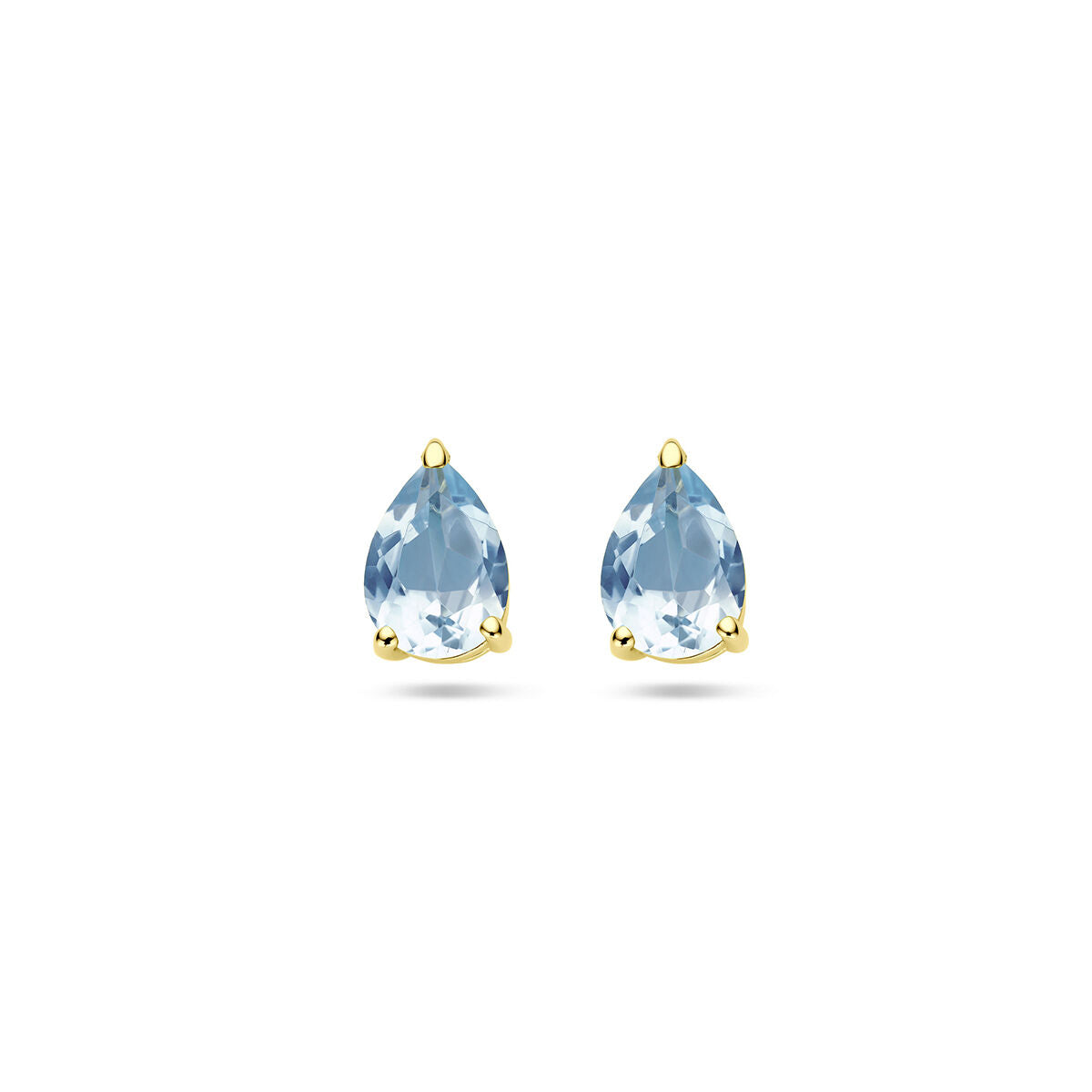 Pendientes de topacio azul en forma de gota, montados en oro amarillo de 14 quilates.