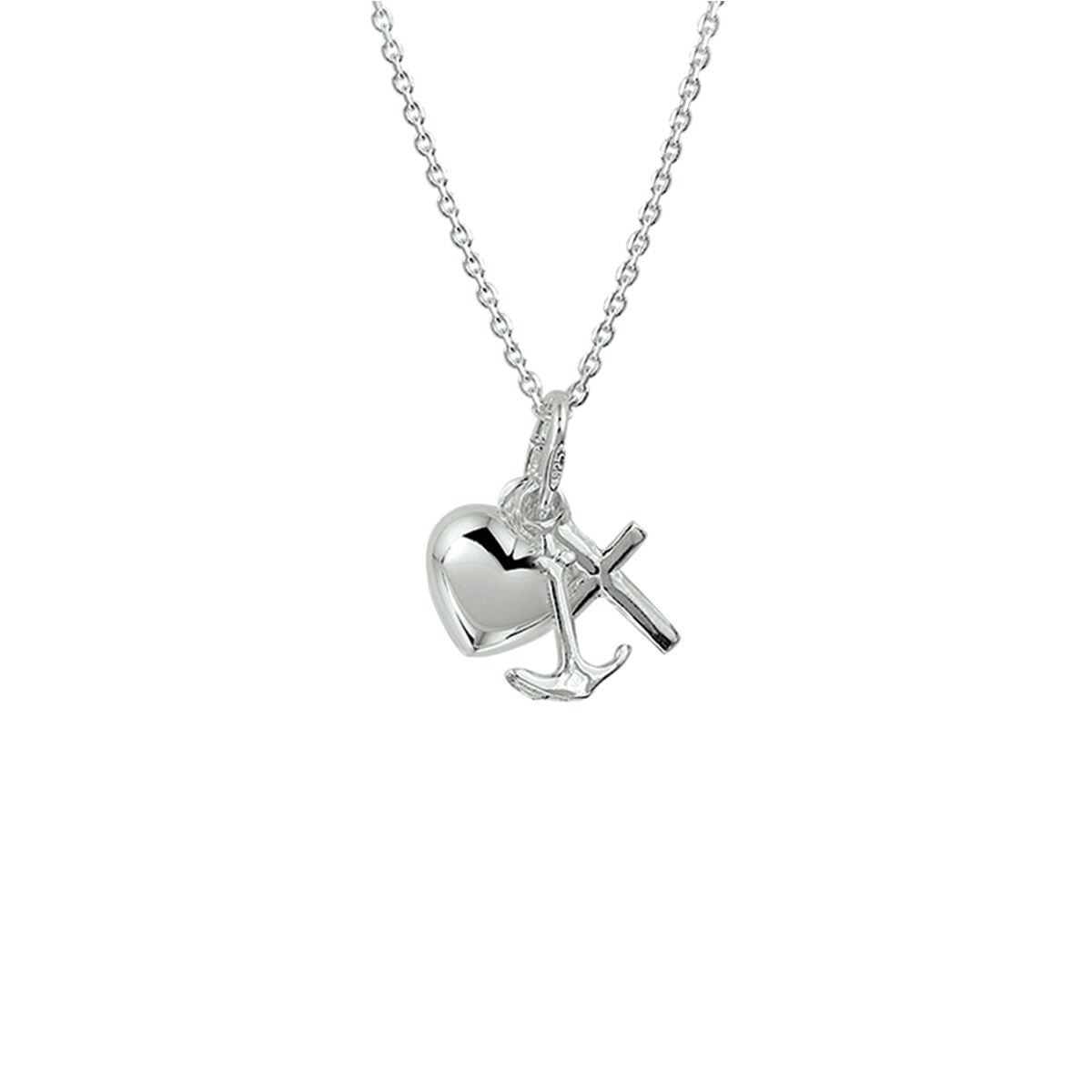 Collar de plata con colgante de corazón, ancla y cruz, longitud de 41 + 4 cm.