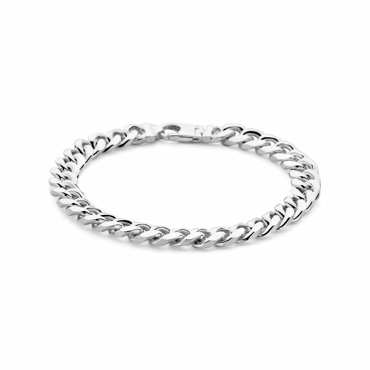 Pulsera de hombre de plata gourmette de 8,4 mm con eslabones brillantes y cierre seguro.