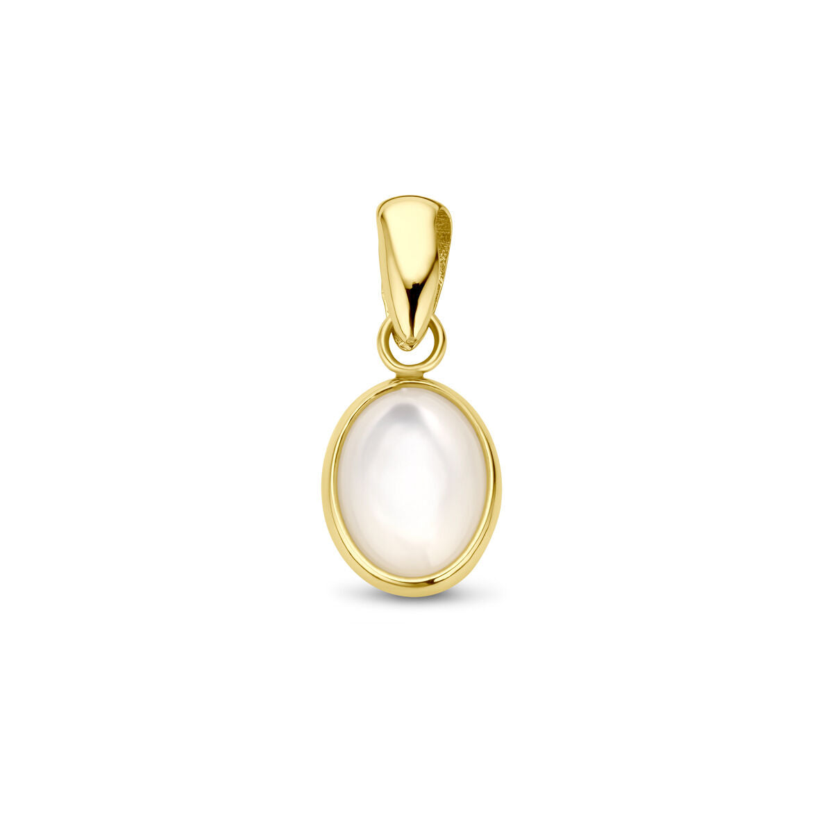 Colgante ovalado de perla con acabado en oro amarillo de 14 quilates.