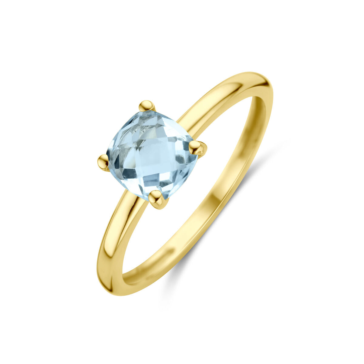 Anillo de topacio en oro amarillo de 14K con piedra cuadrada engastada.