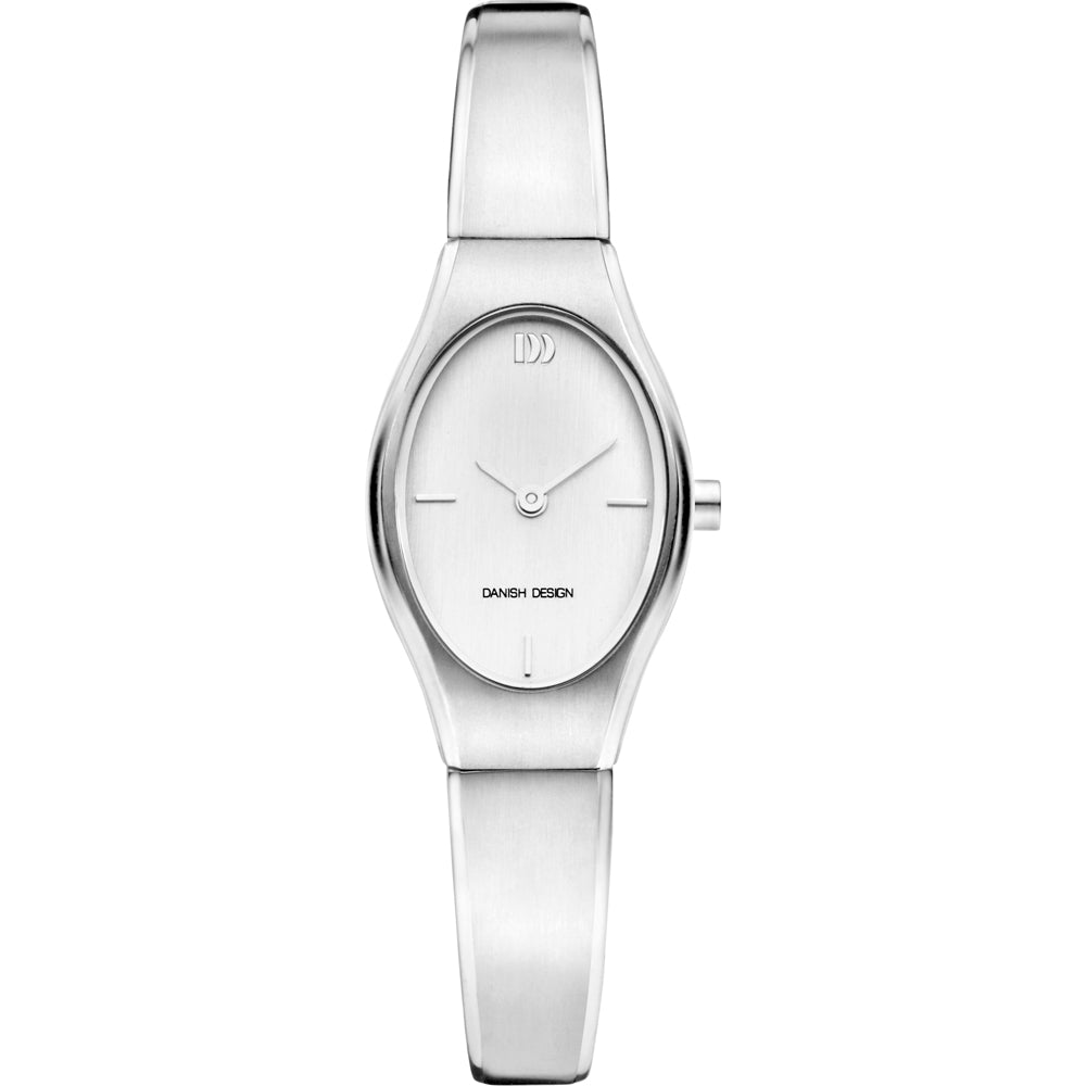 Reloj de acero inoxidable con esfera blanca y correa delgada, diseño minimalista.