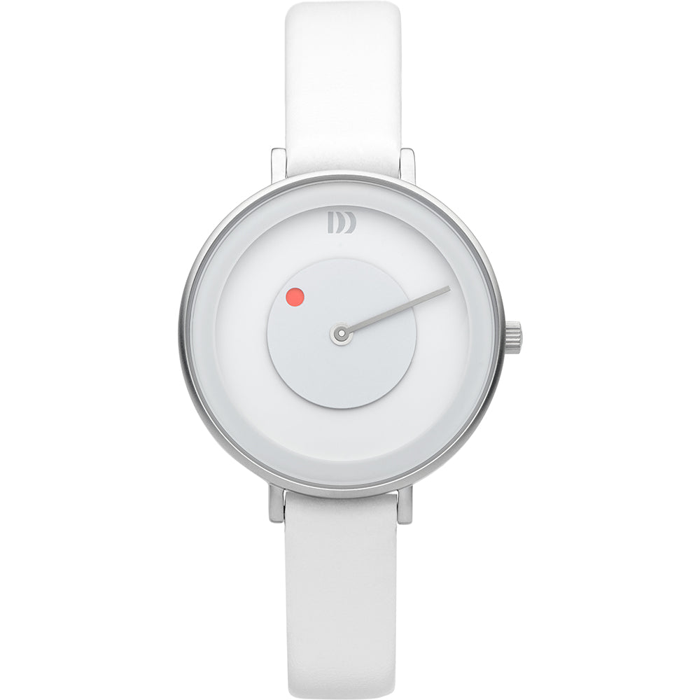 Reloj de mujer con esfera blanca, correa de silicona blanca y detalles plateados.