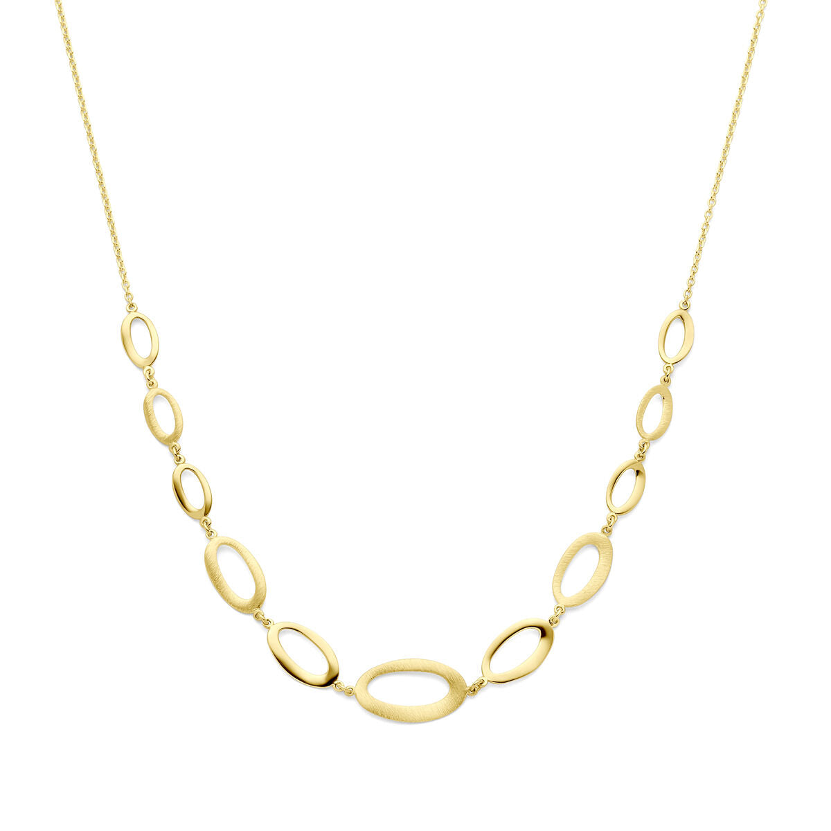 Collar de 42 + 2 cm en oro amarillo de 14K, con eslabones ovalados pulidos y mate.