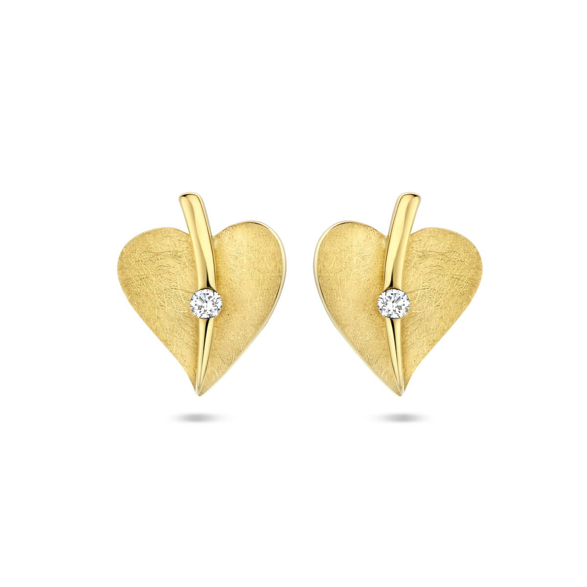 pendientes de botón corazón rayado diamante 0.04ct (2x 0.02ct) h si 14K oro amarillo