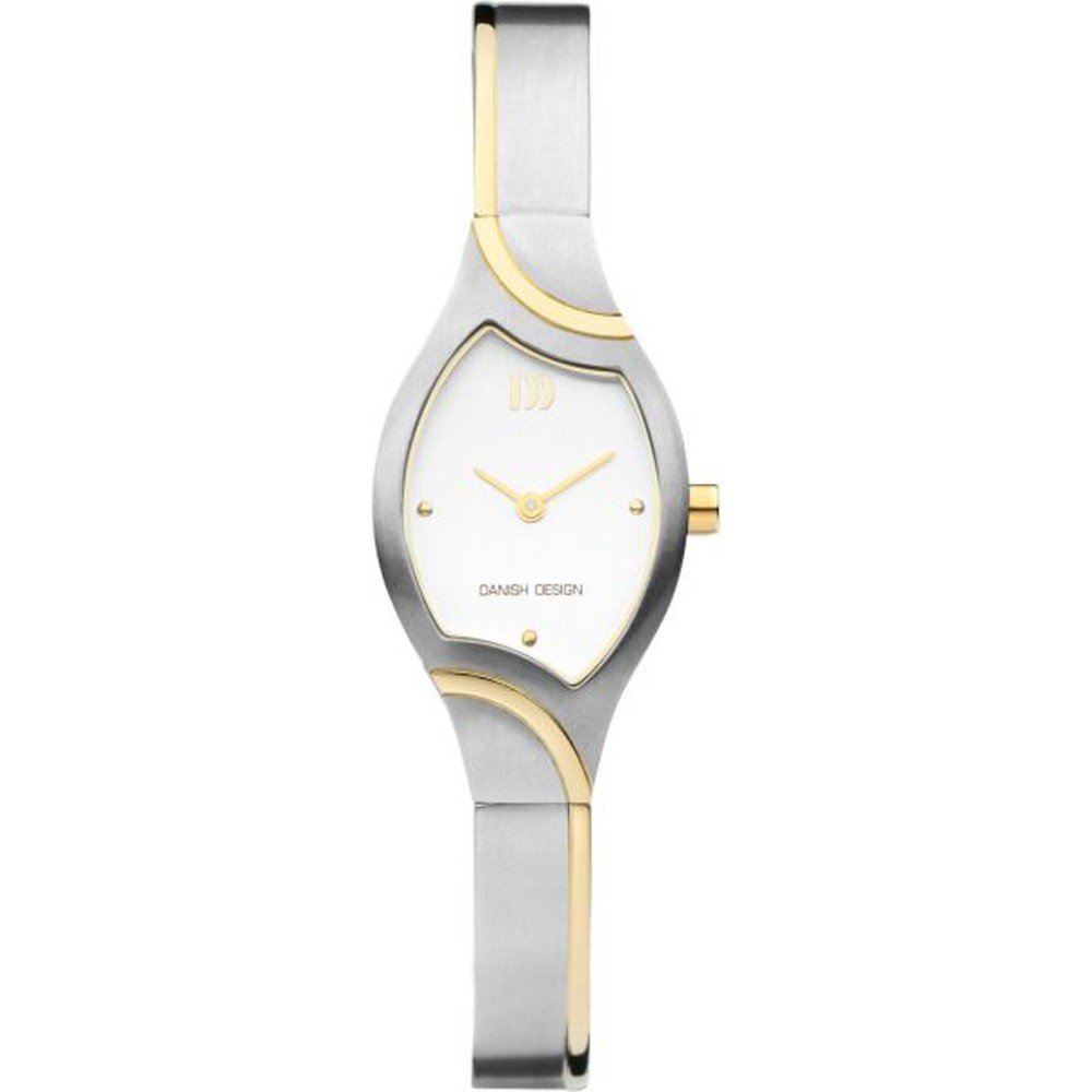 Reloj de acero inoxidable con detalles dorados, esfera blanca y diseño moderno.