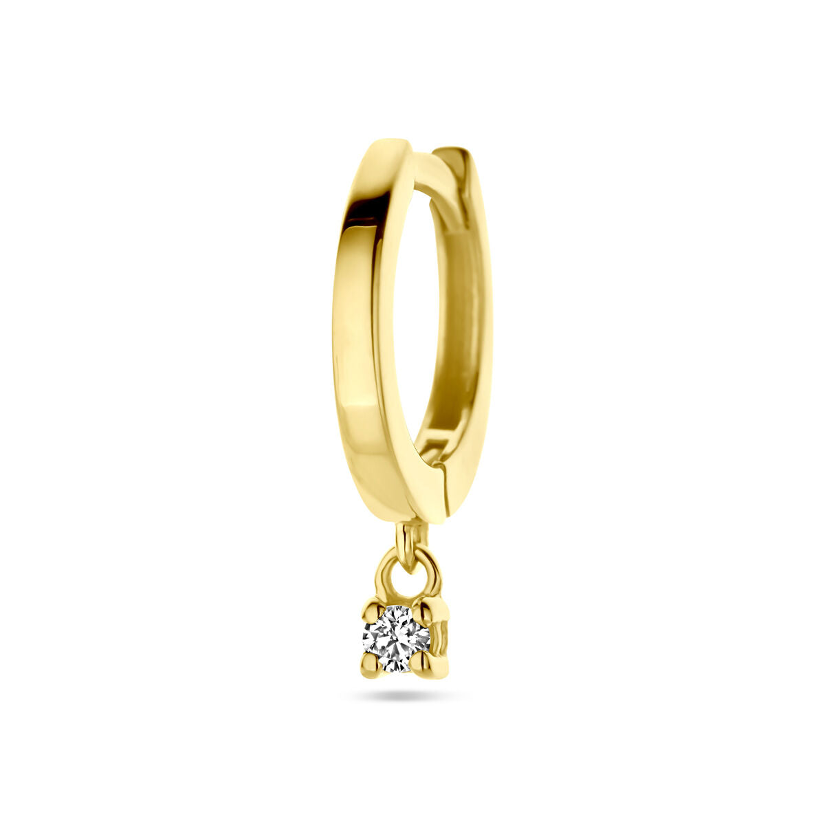 Aro de oro amarillo de 14K con un diamante de 0.06 ct H SI colgante.