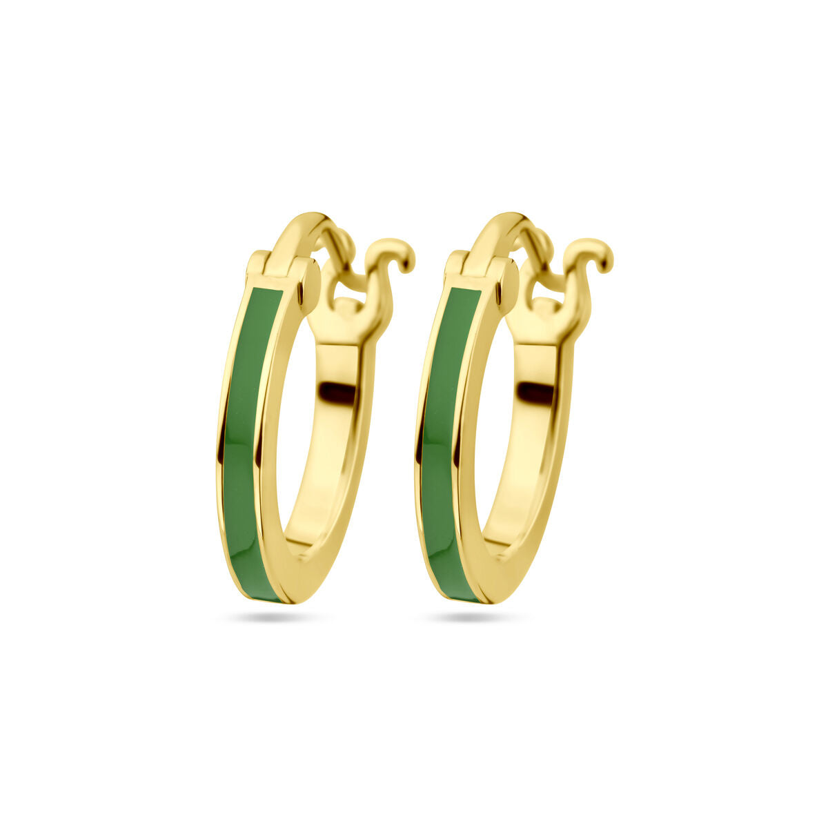 Aros dorados con esmalte verde.