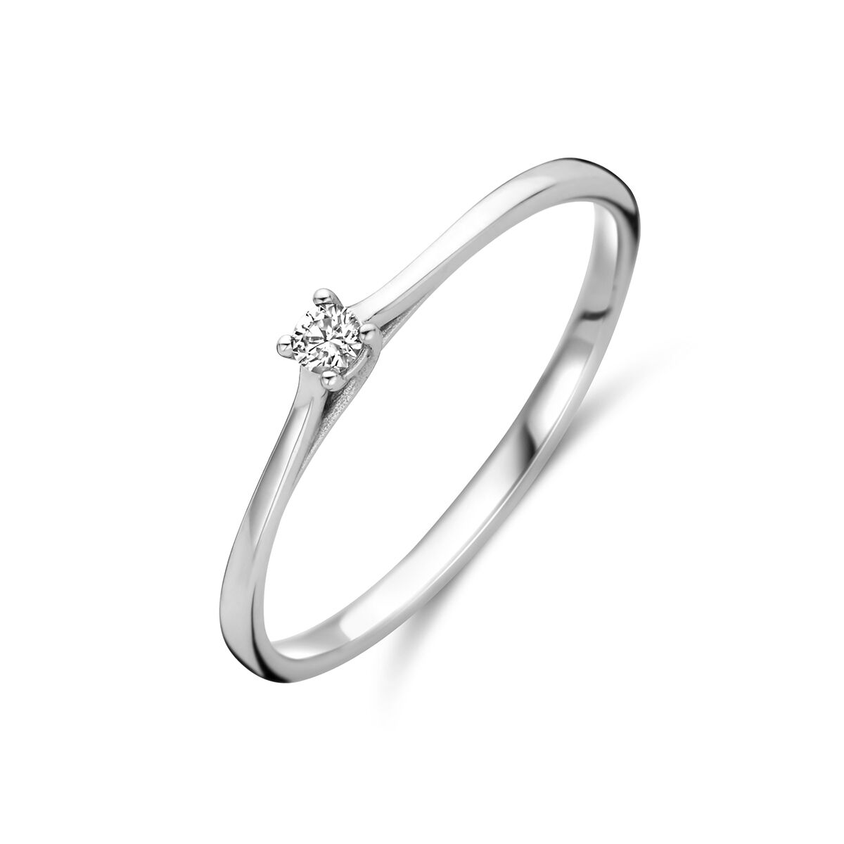 Anillo de compromiso de oro blanco de 14K con un diamante de 0.05 ct.