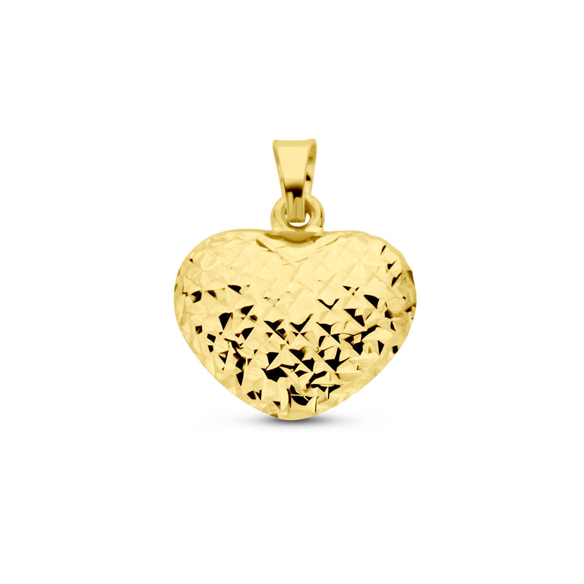 Colgante en forma de corazón de oro amarillo de 14K con acabado diamantado.