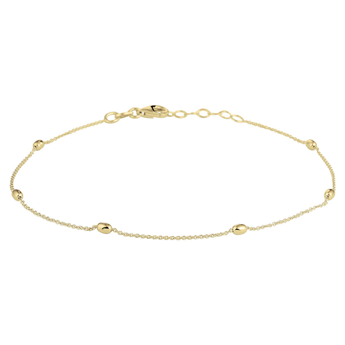 Pulsera de bolitas de 1,0 mm en plata dorada de 3 micrones, con extensión de 24 + 2 cm.