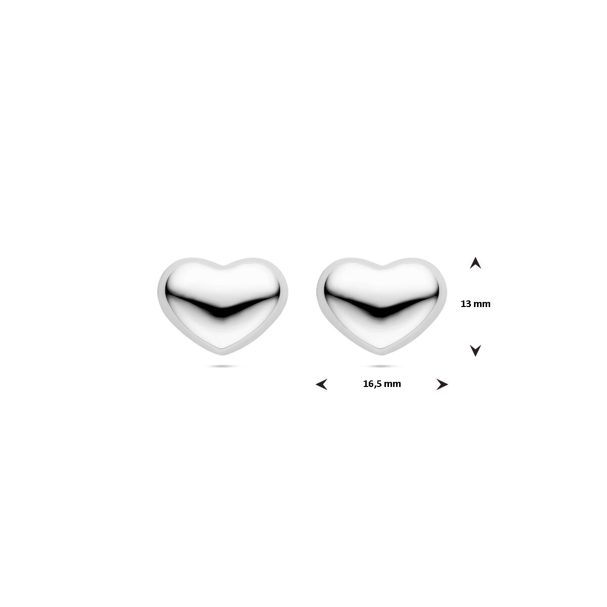 pendientes de botón corazón 13 mm plata rodiada