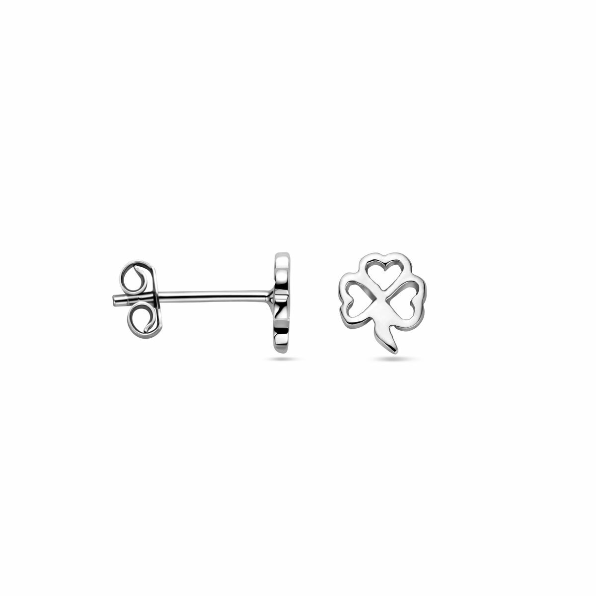 pendientes de botón trébol plata rodiado