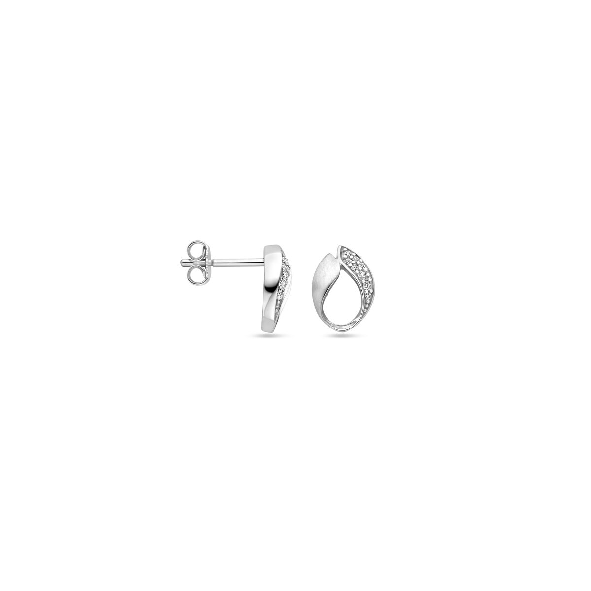 pendientes de botón de zirconia poli/mate 10,5 mm plata rodiada