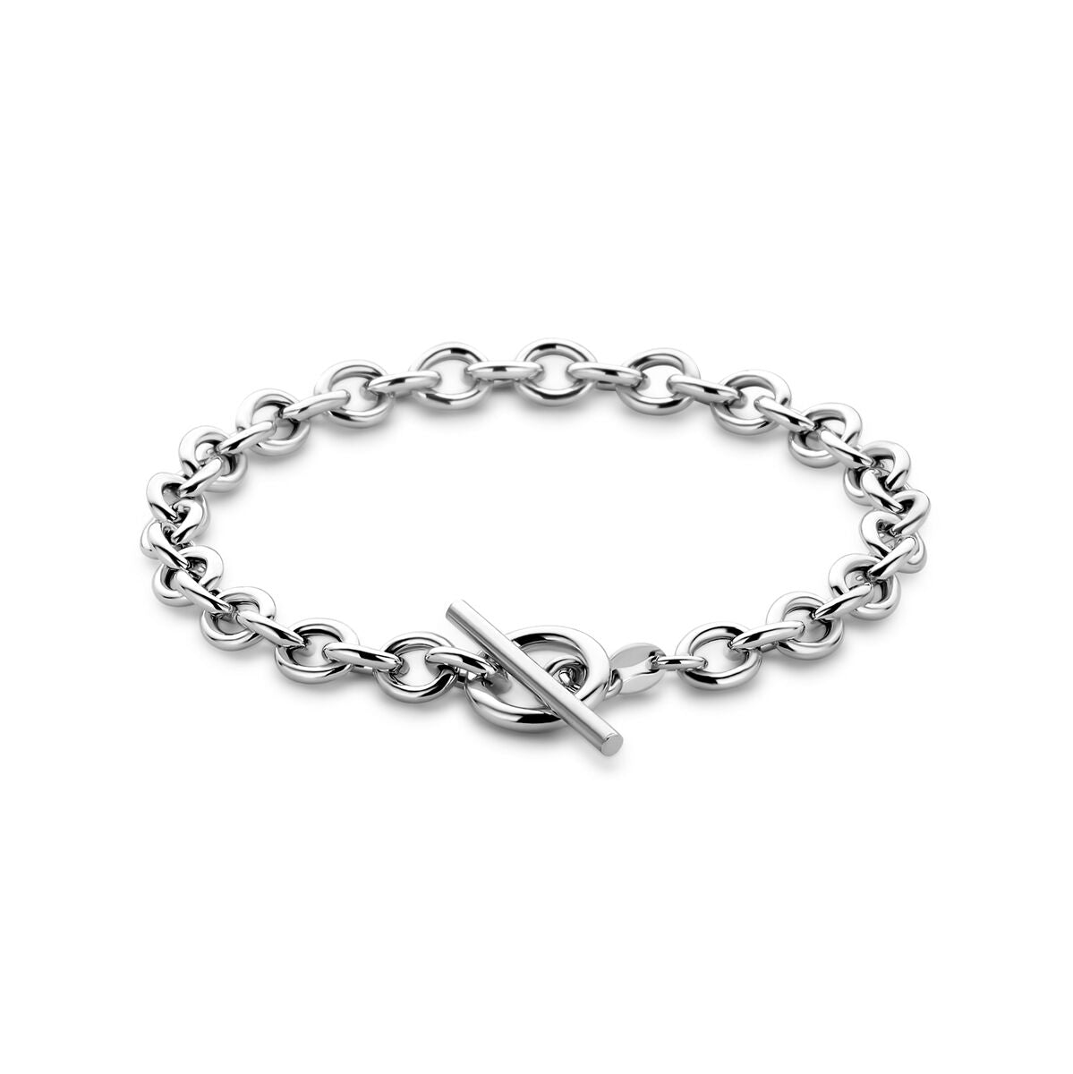 Pulsera de eslabones de 6 mm, 18,5 cm, con cierre de kapittelslot, en plata rodiada.