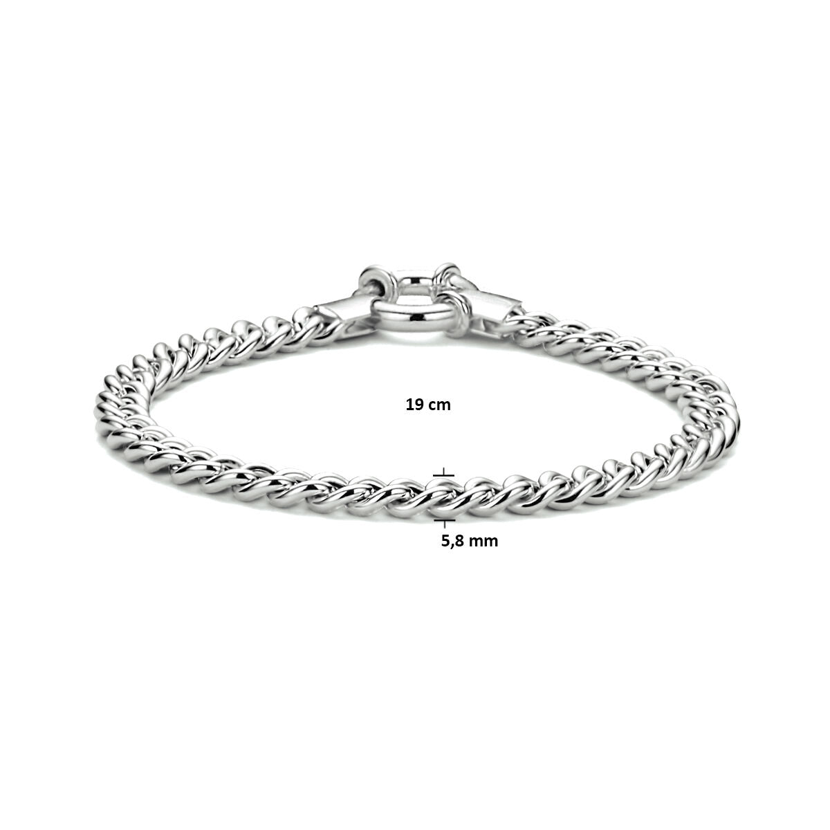 pulsera gourmette 5,8 mm 19 cm con gran cierre de muelle plata rodiada