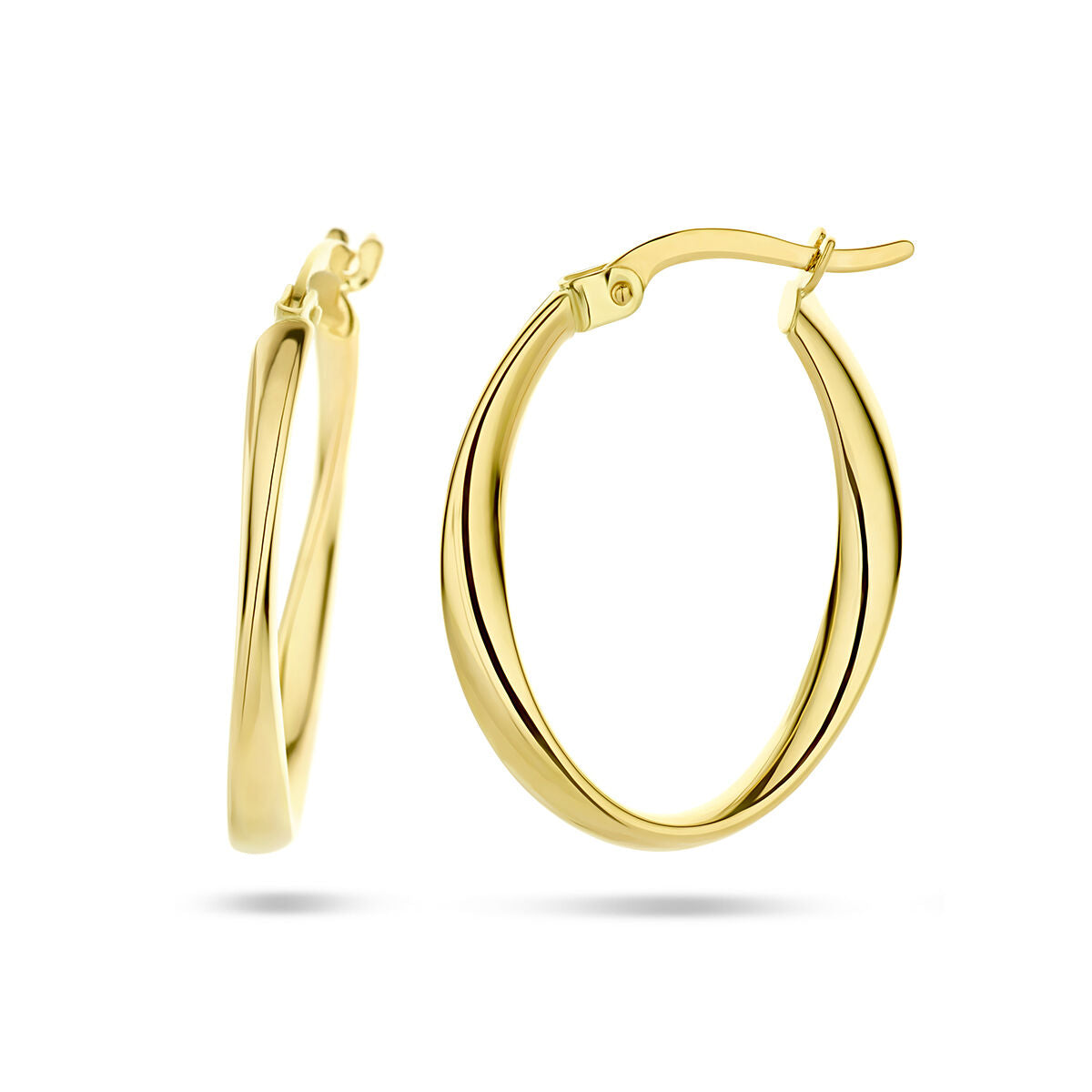 Aros ovalados de tubo en oro amarillo de 14 quilates.