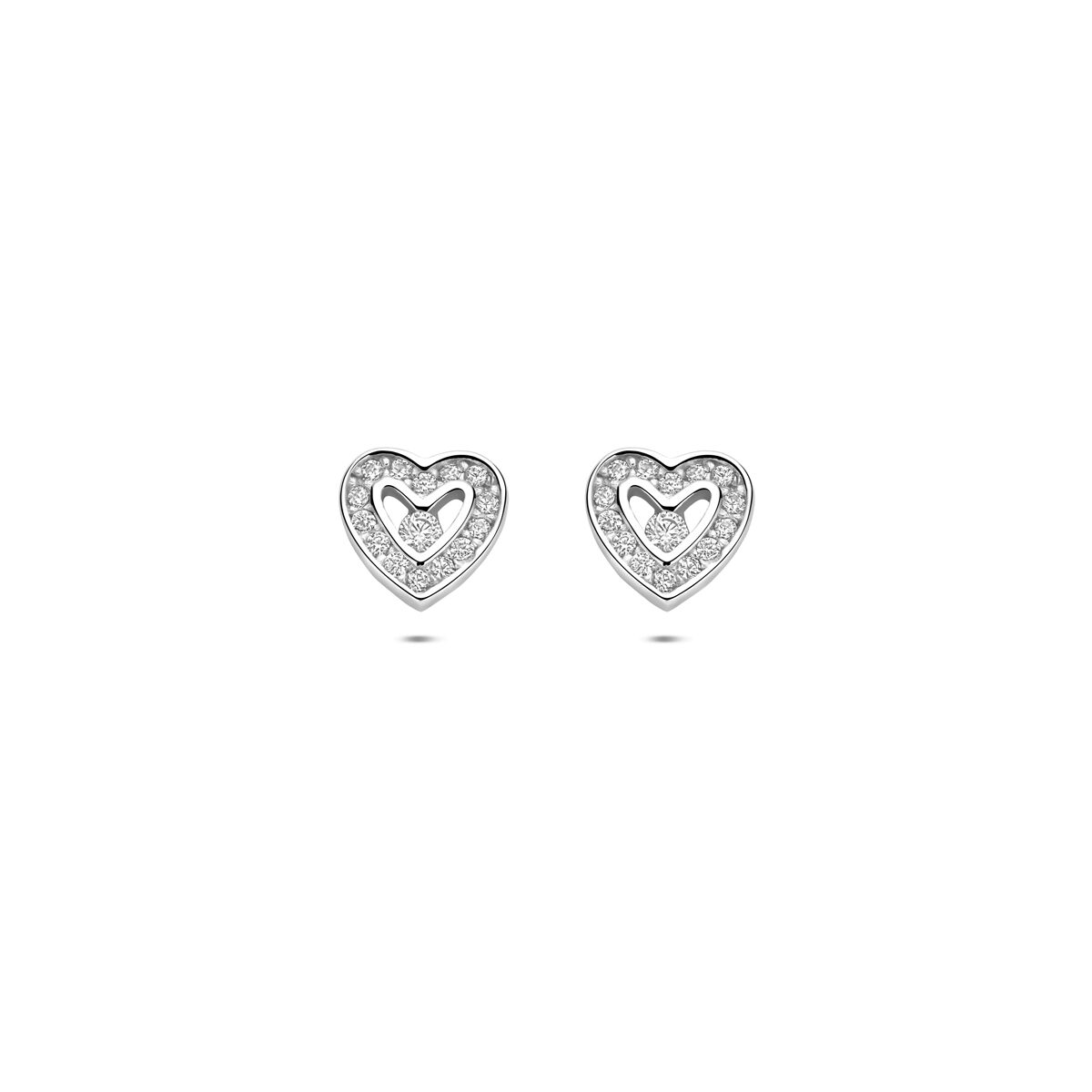 Pendientes de botón de plata con forma de corazón y circonitas – plata 925 rodiada