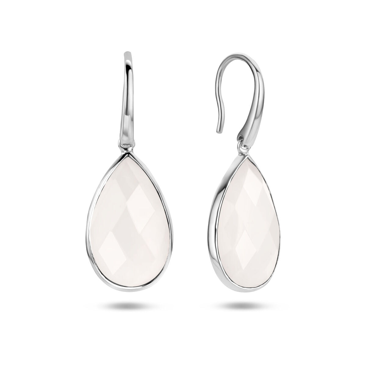 pendientes de agata blanca con gancho francés en plata rodiada