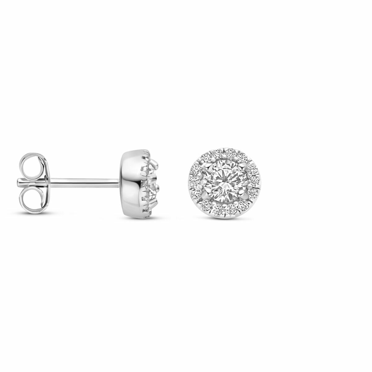pendientes de botón de zirconia 6 mm plata rodiada