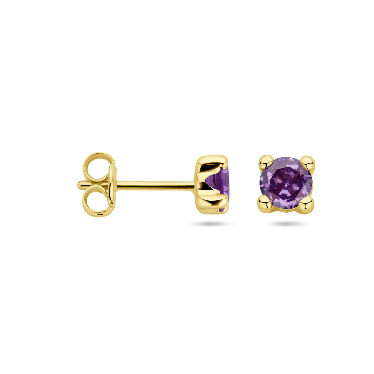 pendientes de botón sintético amatista oro amarillo 14K