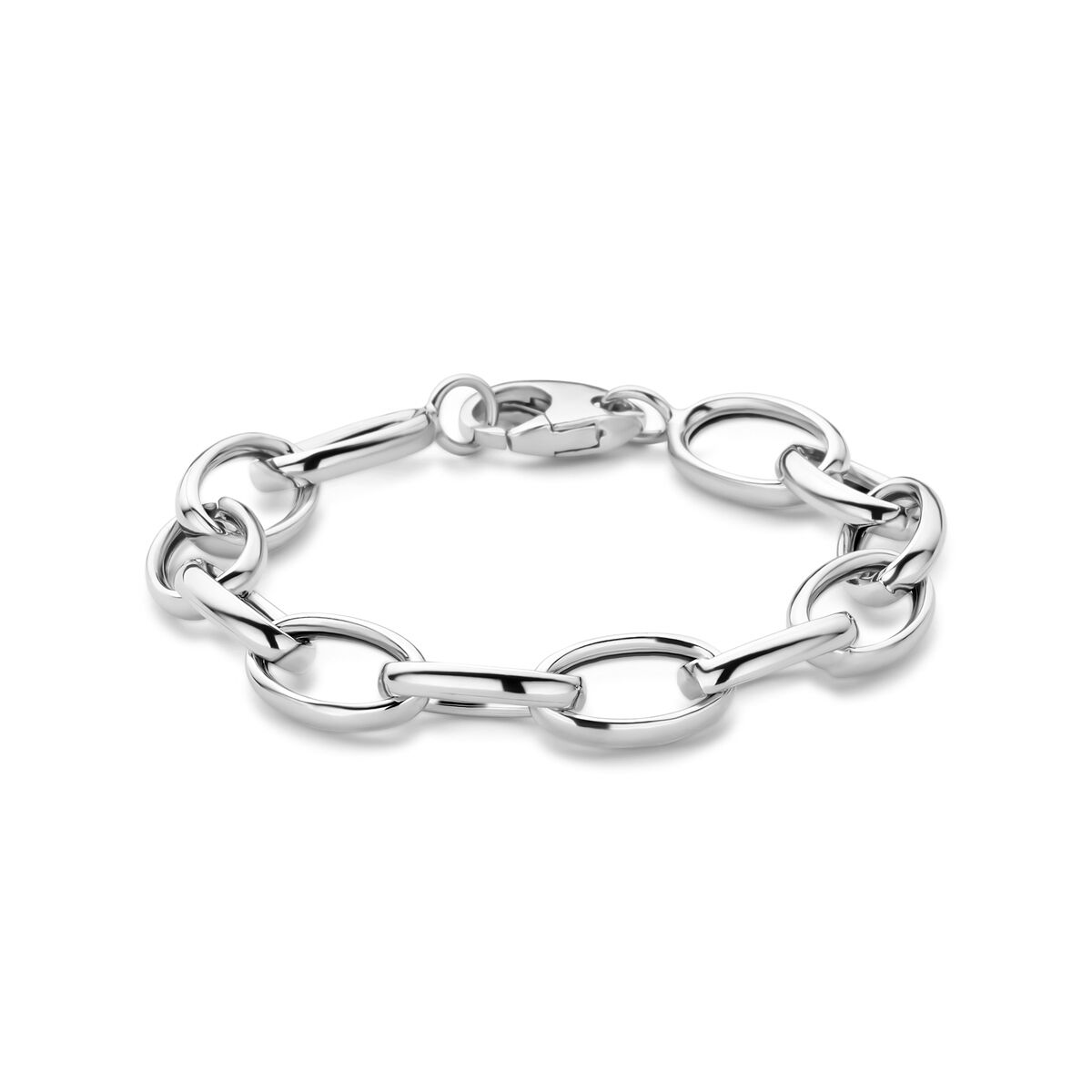 Pulsera de eslabones de ancla de 10 mm, 19 cm, en plata rodiada.