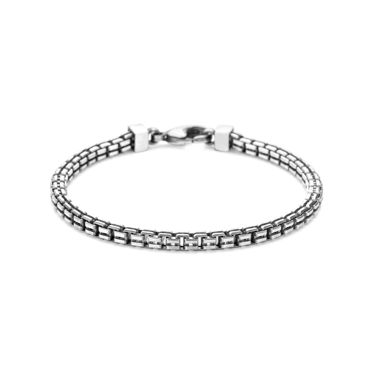 Pulsera de plata oxidada de 4,0 mm con diseño de eslabones y cierre de mosquetón.