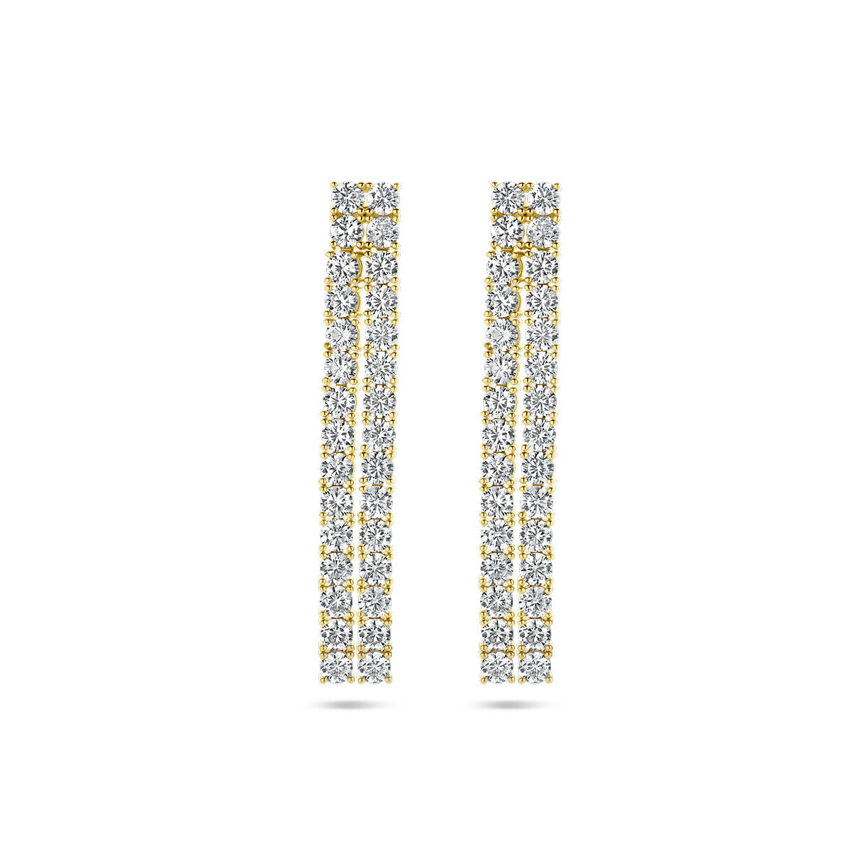 Pendientes largos de zirconia en plata dorada amarilla.
