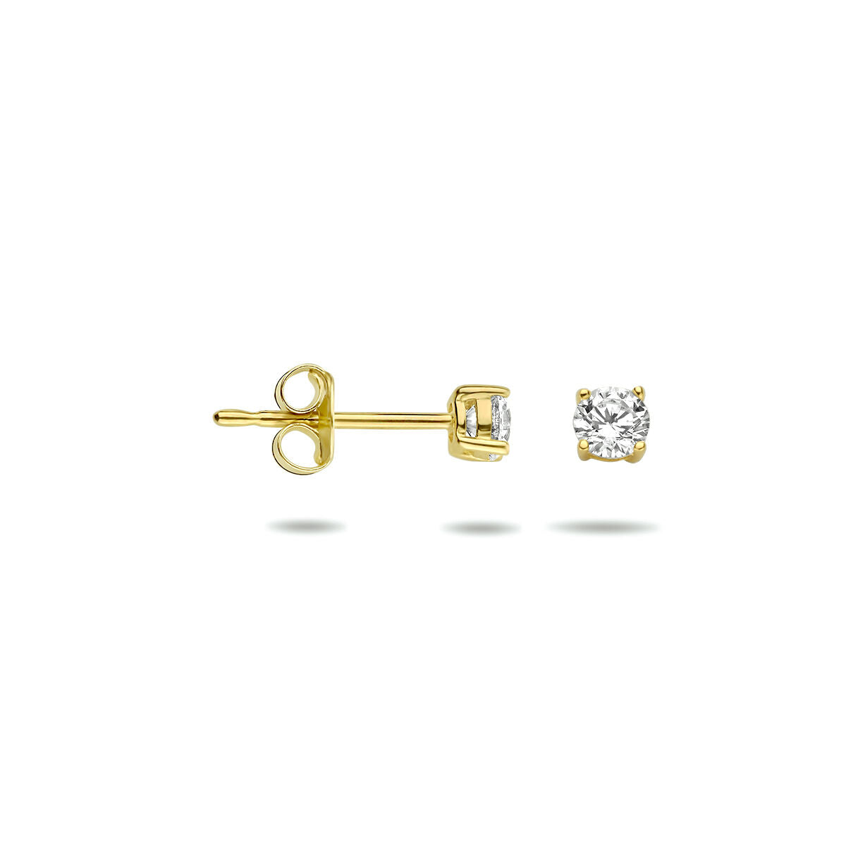 pendientes de botón de zirconia en oro amarillo de 14K